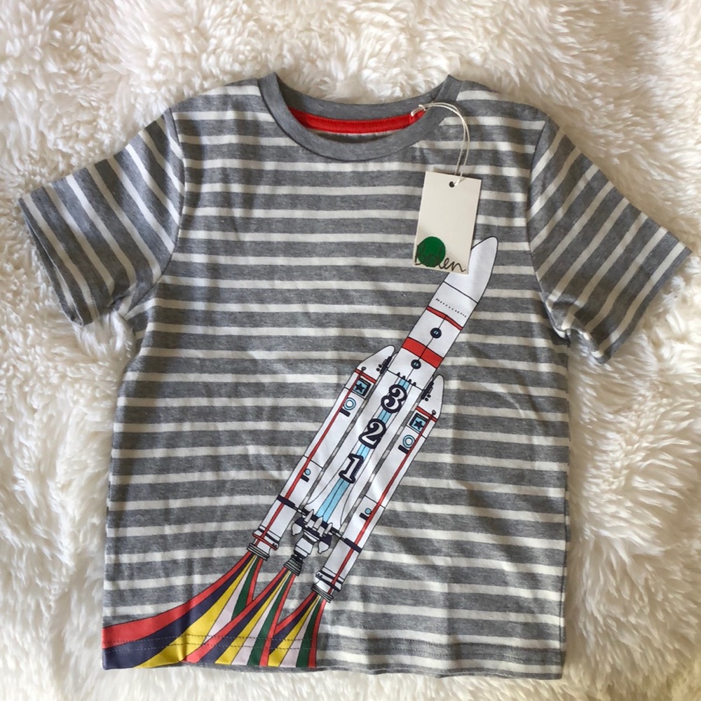 NWT Mini Boden Striped Rocket Tee Boys 3-4Y